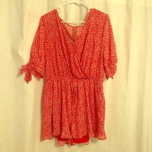 Red floral romper